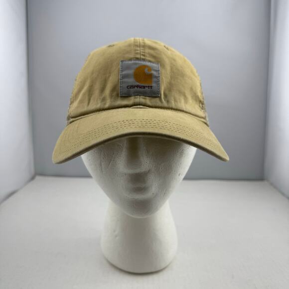 Khaki Carhartt Adjustable Trucker Hat Cap Brown Mesh Workwear - Picture 1 of 6